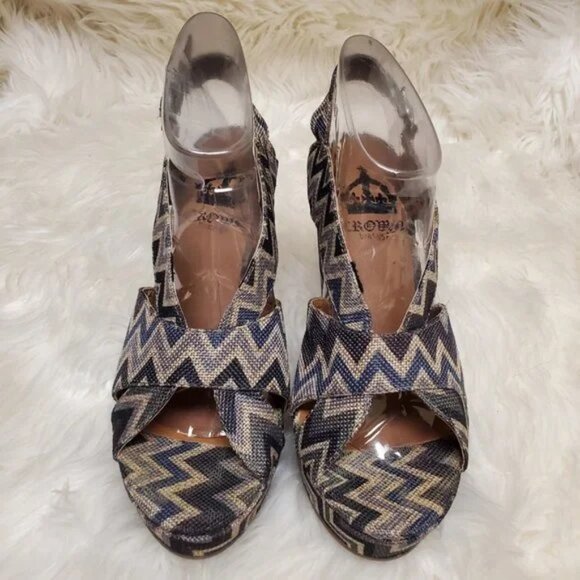 Crown Vintage Chevron Design Slingback Platform Wedge Sandal SZ 7.5M - Picture 6 of 10